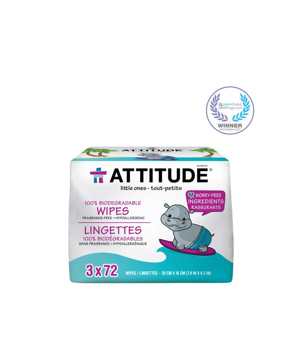 17001 ATTITUDE Lingettes pour bébé biodégradables sans fragrance (216)  _fr?_main?